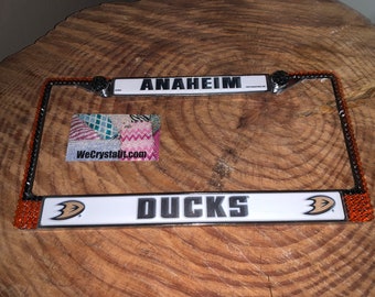 Ducks Anaheim Hockey License Crystal Sport Silver Frame Sparkle Auto Bling Rhinestone Plate Frame with Swarovski Elements Made by WeCrystali