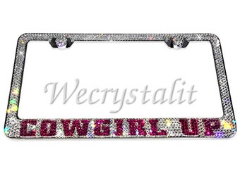 COWGIRL UP Fuchsia pink Crystal Sparkle Auto Bling Rhinestone License Plate Frame with Swarovski Elements Made by WeCrystalIt