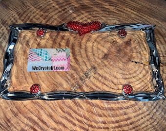 Red Rocker Heart Crystal Sparkle Auto Bling Rhinestone  License Plate Frame with Swarovski Elements Made by WeCrystalIt