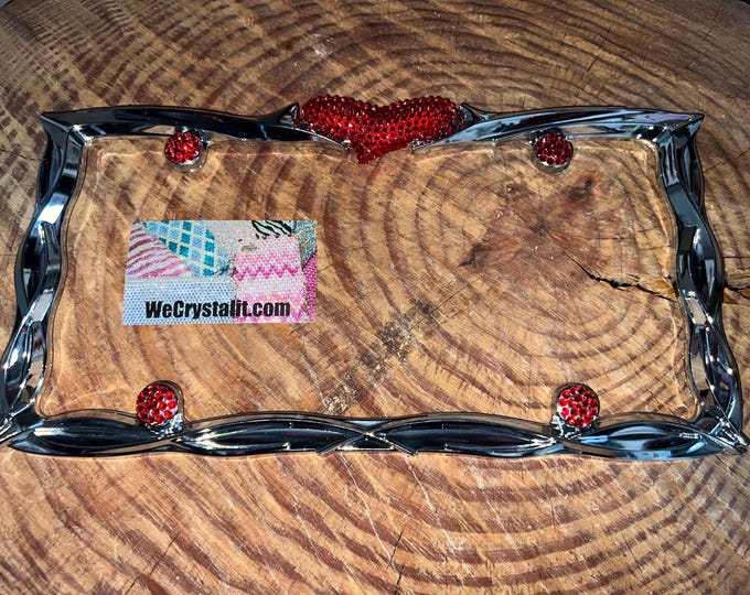 Red Rocker Heart Crystal Sparkle Auto Bling Rhinestone  License Plate Frame with Swarovski Elements Made by WeCrystalIt