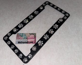 Dog Puppy Cat Paw Paws Crystal Sparkle Auto Bling Rhinestone License Plate Frame with Swarovski Elements Made by WeCrystalIt