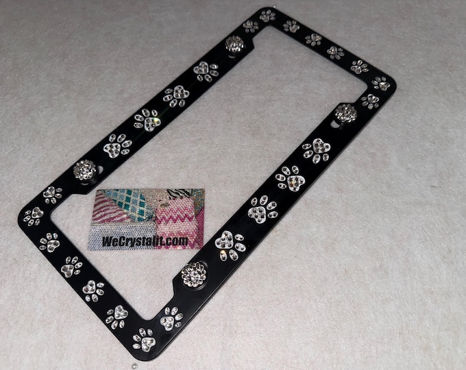Dog Puppy Cat Paw Paws Crystal Sparkle Auto Bling Rhinestone License Plate Frame with Swarovski Elements Made by WeCrystalIt