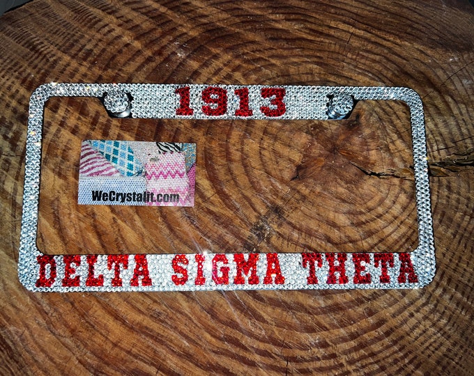 Delta Sigma Theta 1913 Crystal Sparkle Auto Bling Rhinestone  License Plate Frame with Swarovski Elements Made by WeCrystalIt