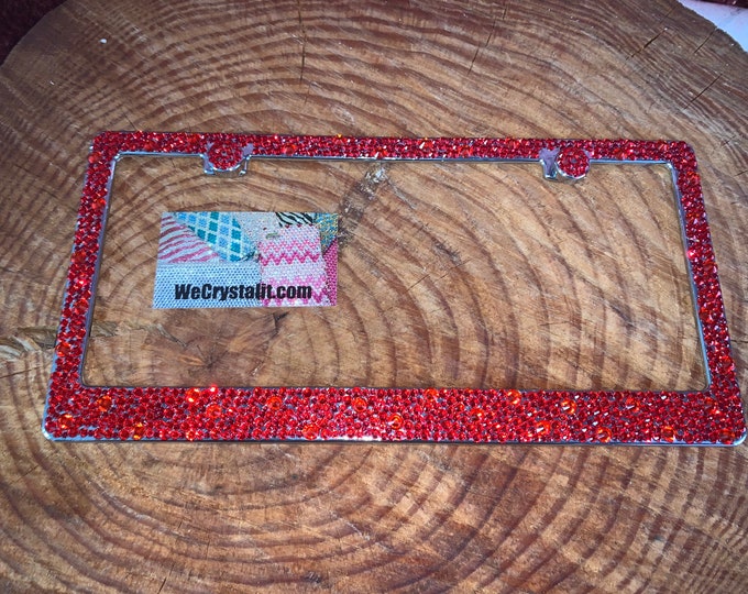 Swarovski Red light Siam Crystals Bumpie Diamond on Silver Frame Crystal Sparkle Auto Bling Rhinestone License Plate Frame by WeCrystalIt