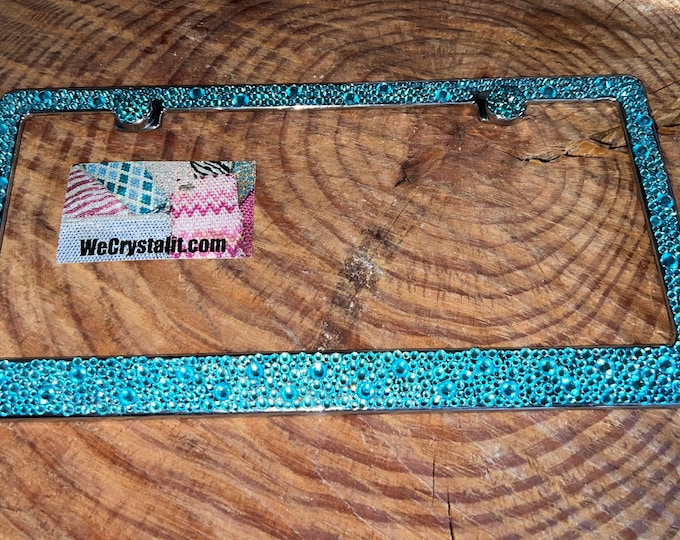 Aquamarine teal blue Crystals Bumpie Diamond on Silver Frame Crystal Sparkle Auto Bling Rhinestone  License Plate Frame Made by WeCrystalIt