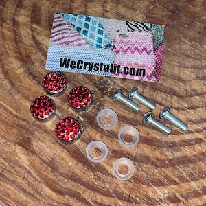 Red 4 Replacement bling Car Bolt Cover Caps for a Crystal Frame Sparkle Auto Bling Rhinestone License Plate Frame Made by WeCrystalIt