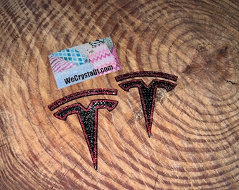 Tesla Logos Black Red Crystal Sparkle Auto Bling Rhinestone  License Plate Frame made with Swarovski Elements Made by WeCrystalIt