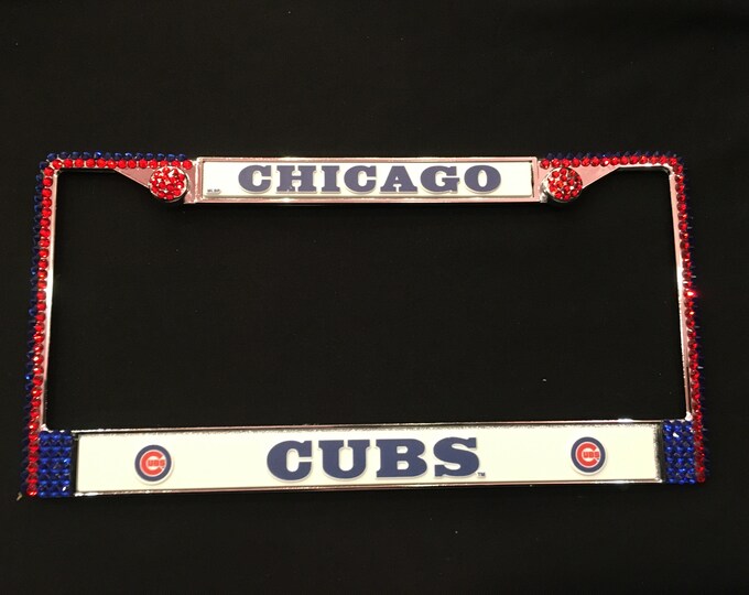 CUBS License Crystal Chicago Sport Silver Frame Sparkle Auto Bling Rhinestone Plate Frame with Swarovski Elements Made by WeCrystalIt