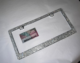 Multi Clear Crystal Bumpie Diamond on Silver Frame Crystal Sparkle Auto Bling Rhinestone License Plate Frame w Swarovski Made by WeCrystalIt