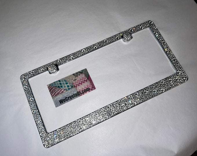 Multi Clear Crystal Bumpie Diamond on Silver Frame Crystal Sparkle Auto Bling Rhinestone License Plate Frame w Swarovski Made by WeCrystalIt