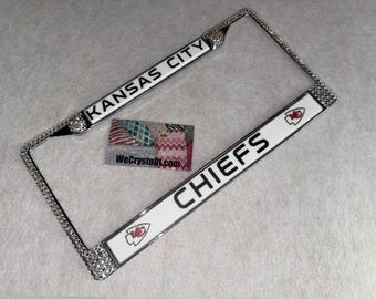 Kansas City Chiefs License Crystal Frame Crystal Sparkle Auto Bling Rhinestone  Plate Frame with Swarovski Elements Made by WeCrystalIt