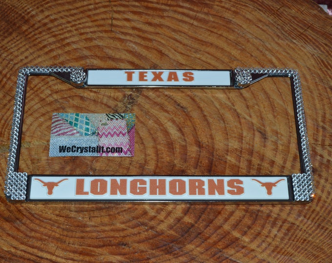 Longhorns Texas Football License Crystal Frame Sparkle Auto Bling Rhinestone Plate Frame with Swarovski Elements Made by WeCrystalIt