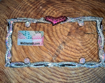 Rocker Heart Ab & Clear Crystal Sparkle Auto Bling Rhinestone License Plate Frame with Swarovski Elements Made by WeCrystalIt