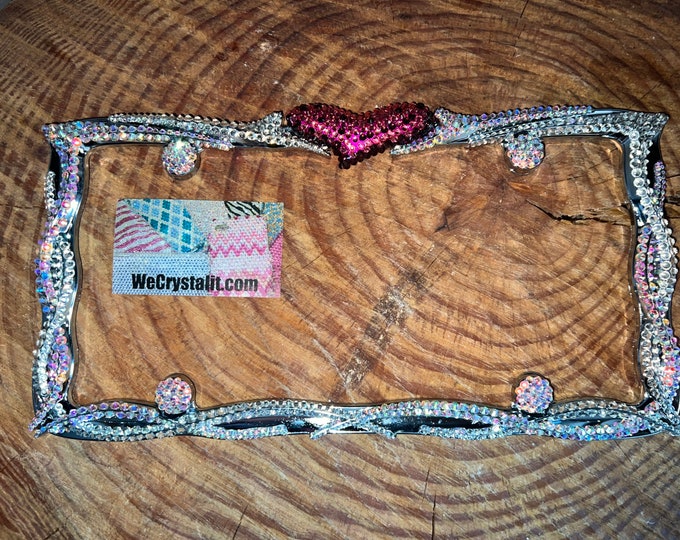 Rocker Heart Ab & Clear Crystal Sparkle Auto Bling Rhinestone License Plate Frame with Swarovski Elements Made by WeCrystalIt