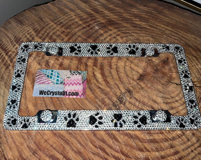 ( 1  ) Dog Puppy Paws Swarovski  Crystal Sparkle Auto Bling Rhinestone License Plate Frame with Swarovski Elements Made by WeCrystalIt