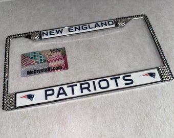 New England Patriots License blue Crystal Sport Silver Frame Sparkle Auto Bling Rhinestone Plate Frame with Swarovski Made by WeCrystalit