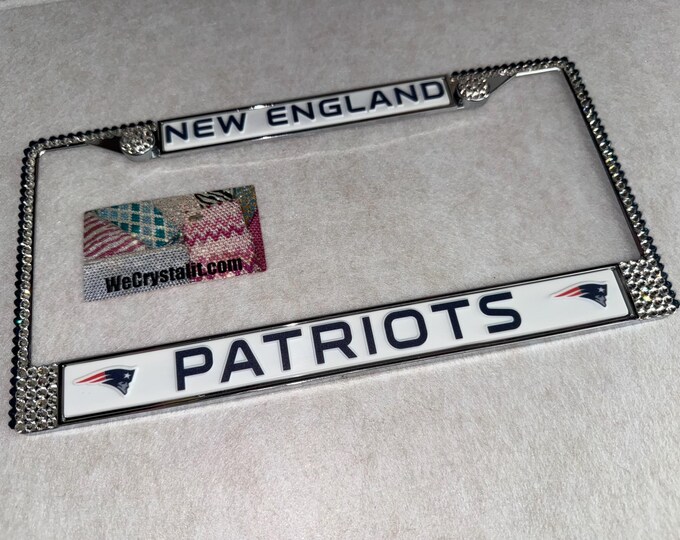 New England Patriots License blue Crystal Sport Silver Frame Sparkle Auto Bling Rhinestone Plate Frame with Swarovski Made by WeCrystalit