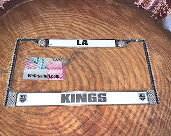 LA Kings License Clear Hockey Sport Silver Frame Sparkle Auto Bling Rhinestone Plate Frame with Swarovski Elements Made by WeCrysta