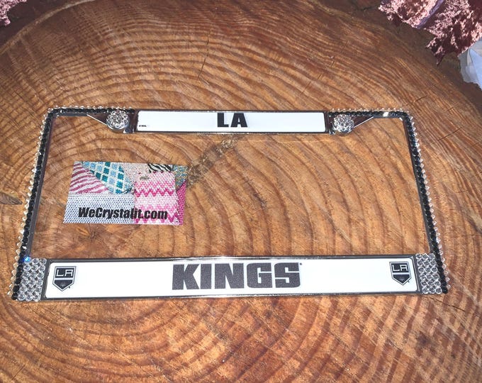 LA Kings License Clear Hockey Sport Silver Frame Sparkle Auto Bling Rhinestone Plate Frame with Swarovski Elements Made by WeCrysta