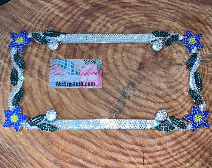 Sapphire Blue Daisy Flower Crystal Sparkle Auto Bling Rhinestone  License Plate Frame with Swarovski Elements Made by WeCrystalIt
