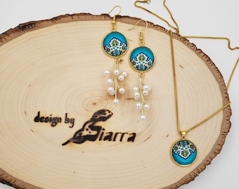 Tina- 18k Gold plated Persian Dangle Earrings Necklace set