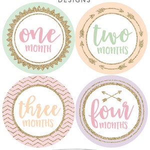 Monthly Baby Stickers, Milestone Stickers, Baby girl, Pastel Gold Stickers, Arrows, Month Stickers, gold baby stickers, month stickers girl