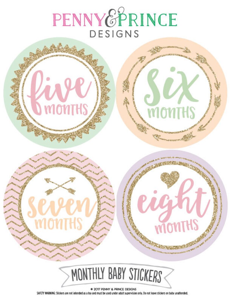 Monthly Baby Stickers, Milestone Stickers, Baby Girl, Pastel Gold ...