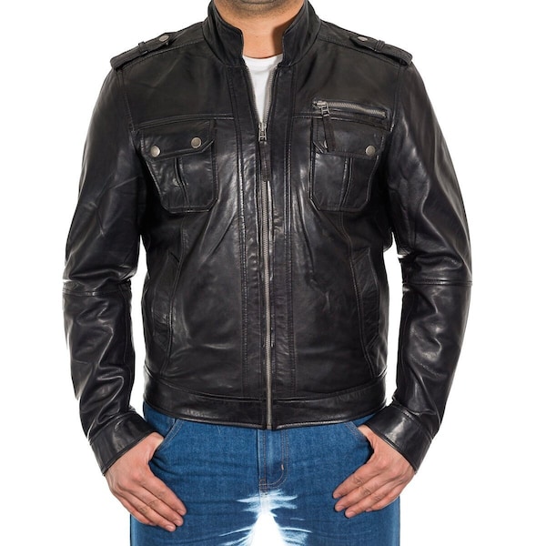 Men's Mandarin Collar Solid Black Open Front Jacket