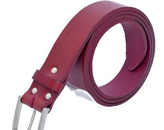 Burgundy real cowhide leather handmade belt