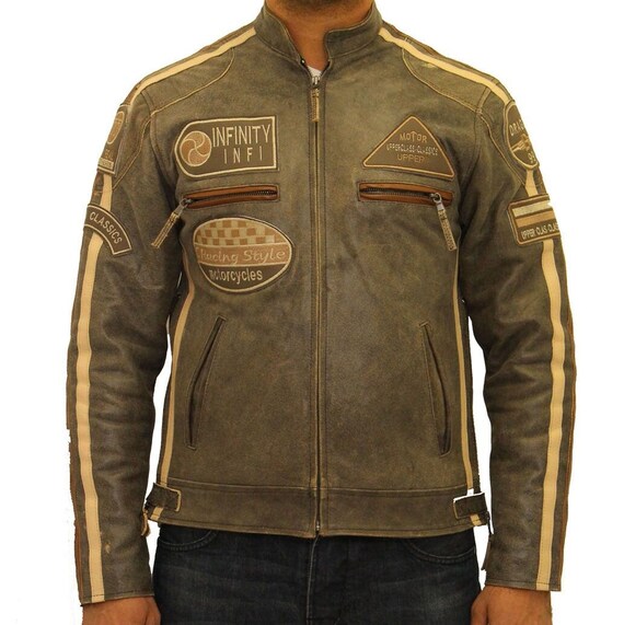 Chaqueta De Piel Napa Hombre biker Clásica Negro BRANDO Perfecto Infinity