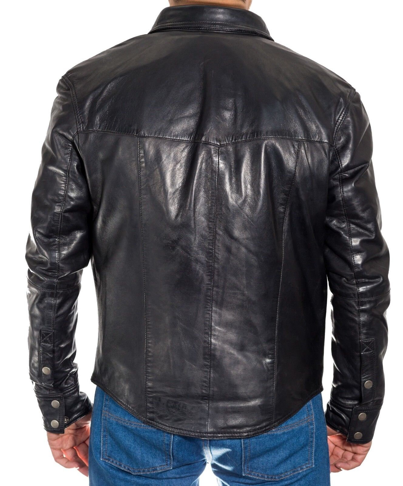 Mens Real Leather Smart Denim Shirt Style Trucker Jacket With - Etsy