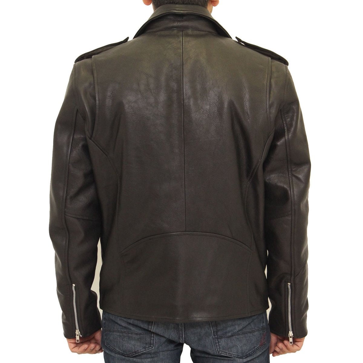 Mens Real Brando Cowhide Leather Motorbike Fitted Biker Jacket. - Etsy