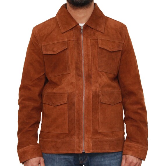 Hunter Tan Men's New Retro Smart Casual Real Soft Waxed Leather Safari Jacket 