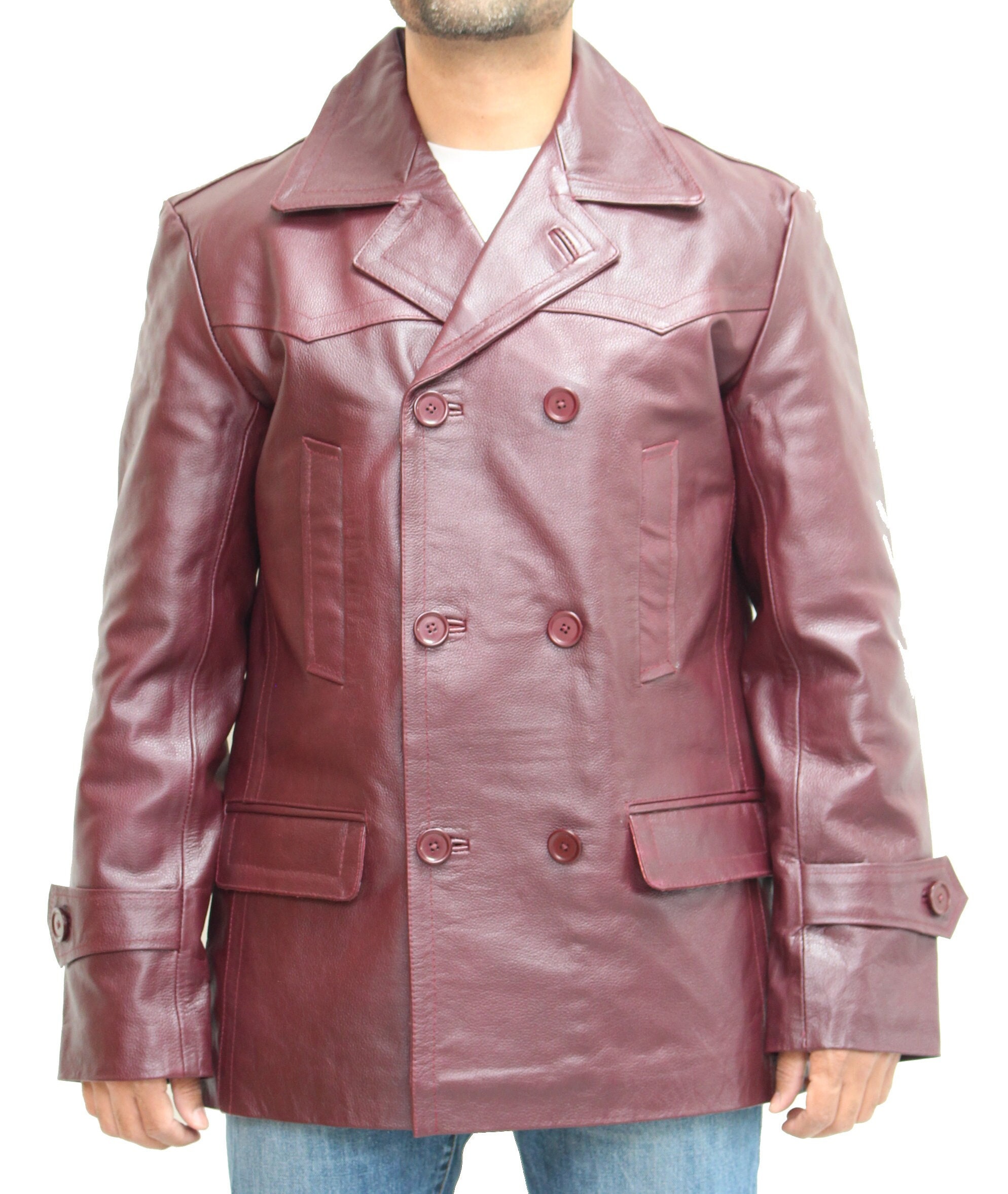 Mens 2025 leather peacoat