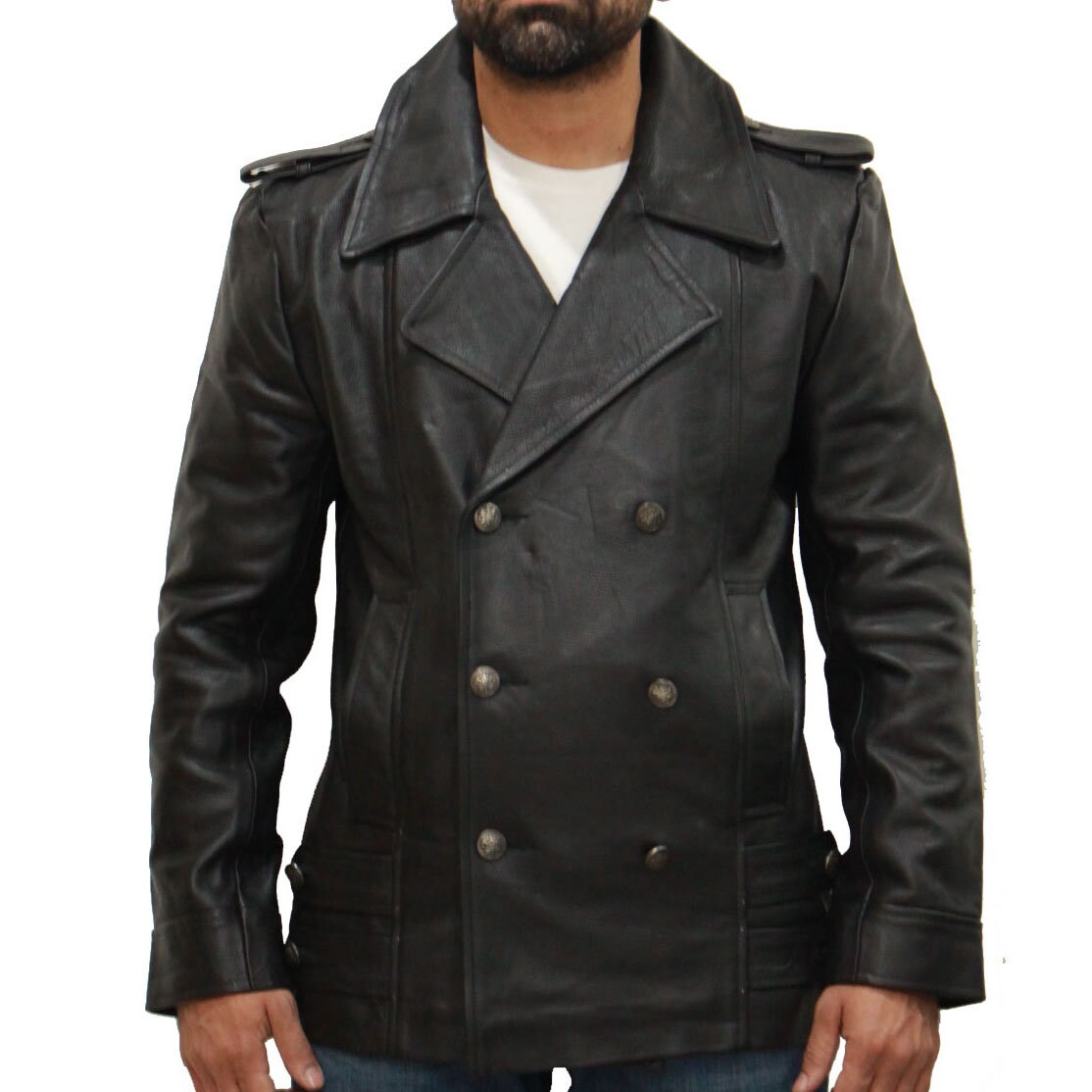 Double Breasted Leather Jacket Mens