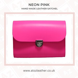 Bolso bandolera pequeño de piel auténtica para mujer, hecho a mano en Londres, gama de colores neón brillantes (verde, rosa, naranja y amarillo).