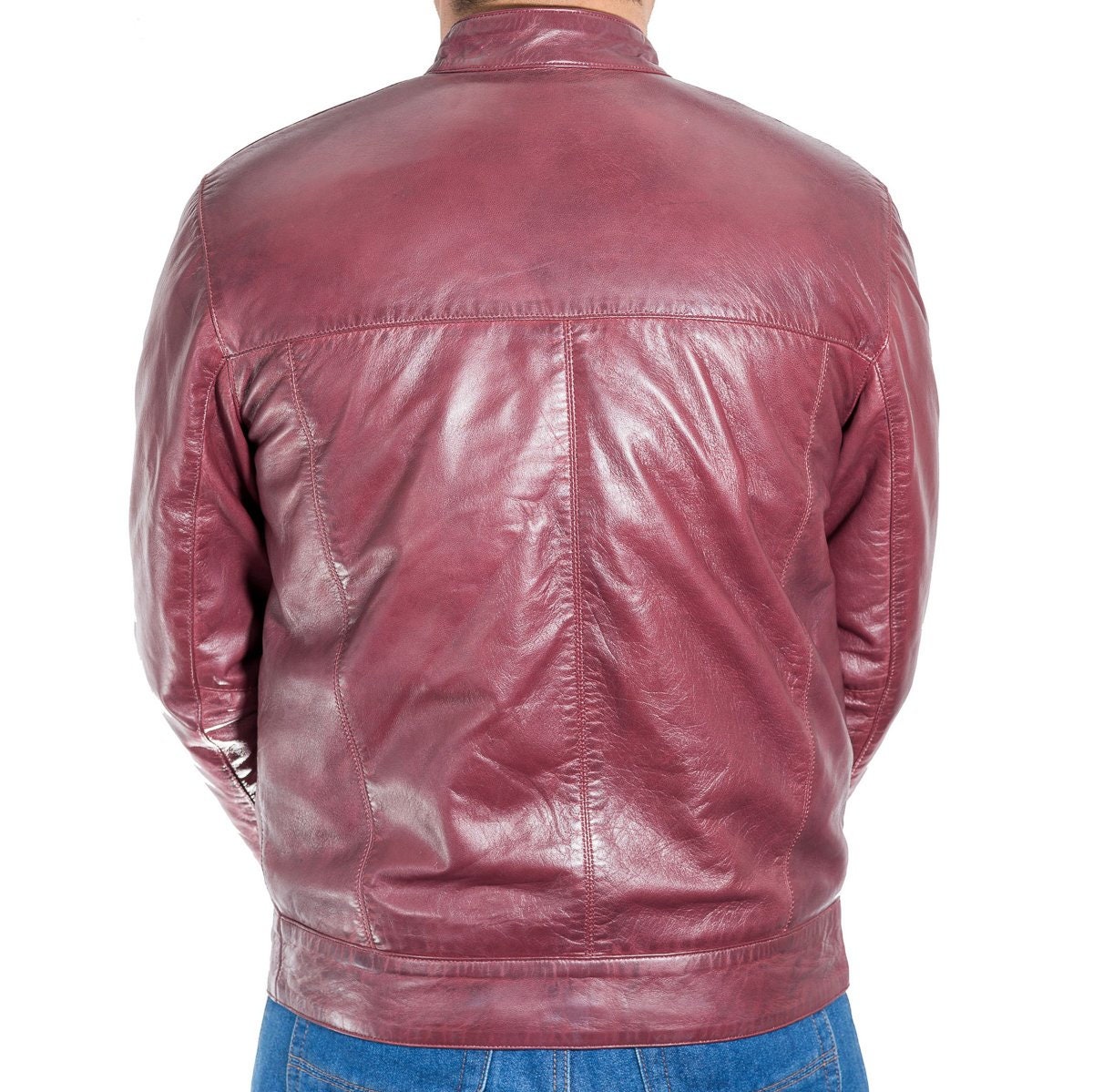 Mens Leather Fitted Jacket With Stand Collar and Tab - Etsy UK
