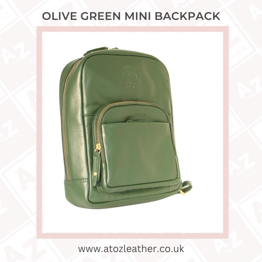 Elegant Olive Backpack with Gold Accents PEBBLE MINI BACKPACK OLIVE GREEN - Vegan Leather Backpack  main image 4
