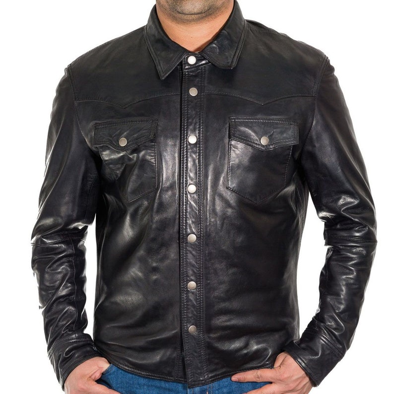 Men's Western Trucker Leather Jacket – Distressed Brown Denim-Style Cowboy Jacket
