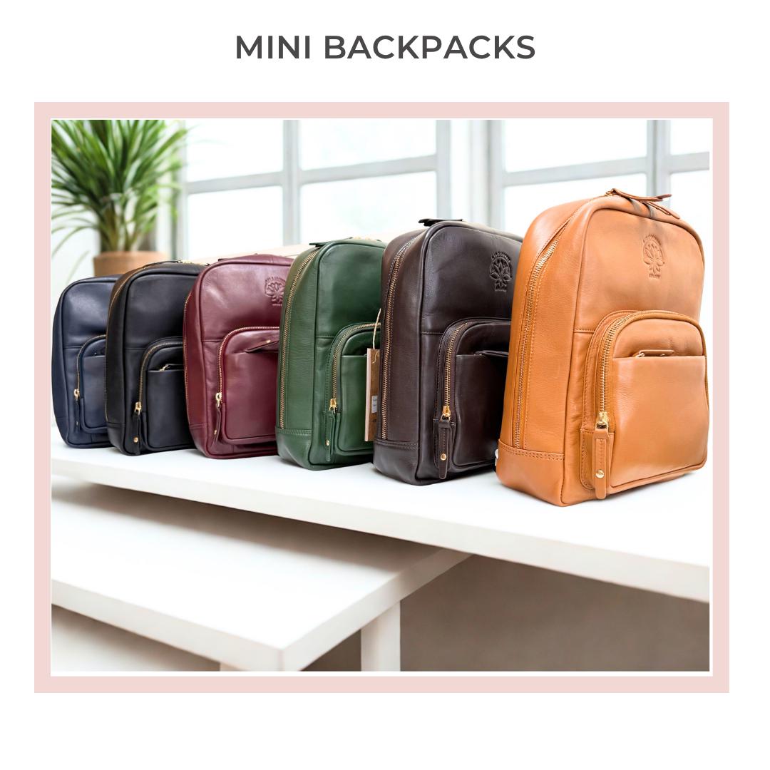 Olive Green Mini Leather Backpack With Gold Accents - Etsy display picture 2