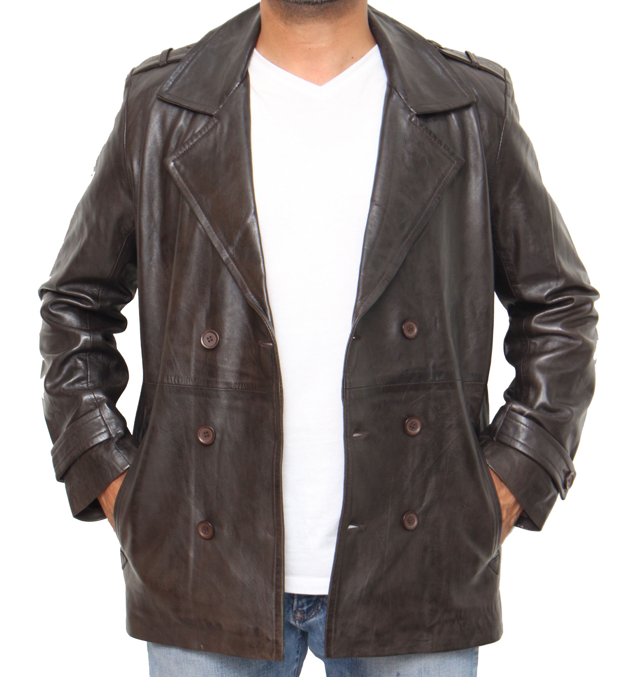 Mens Real Leather Double Breasted Smart Peacoat. Available in - Etsy UK