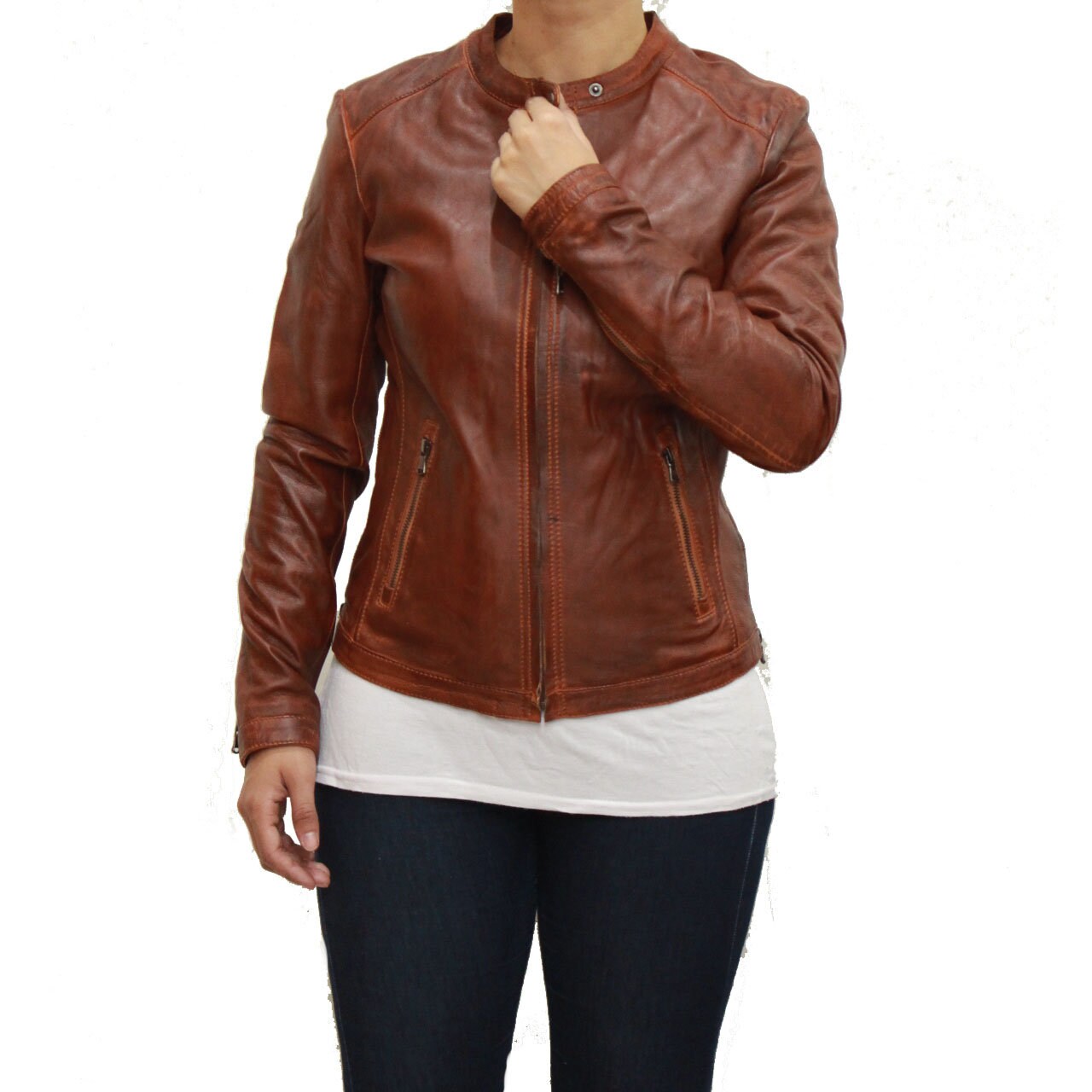 Womens Tan Biker Jacket With Adjustable Waist Zipper Etsy UK
