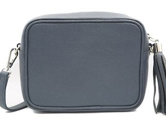 Italian Leather Crossbody Bag: Compact Camera Bag with Tassel