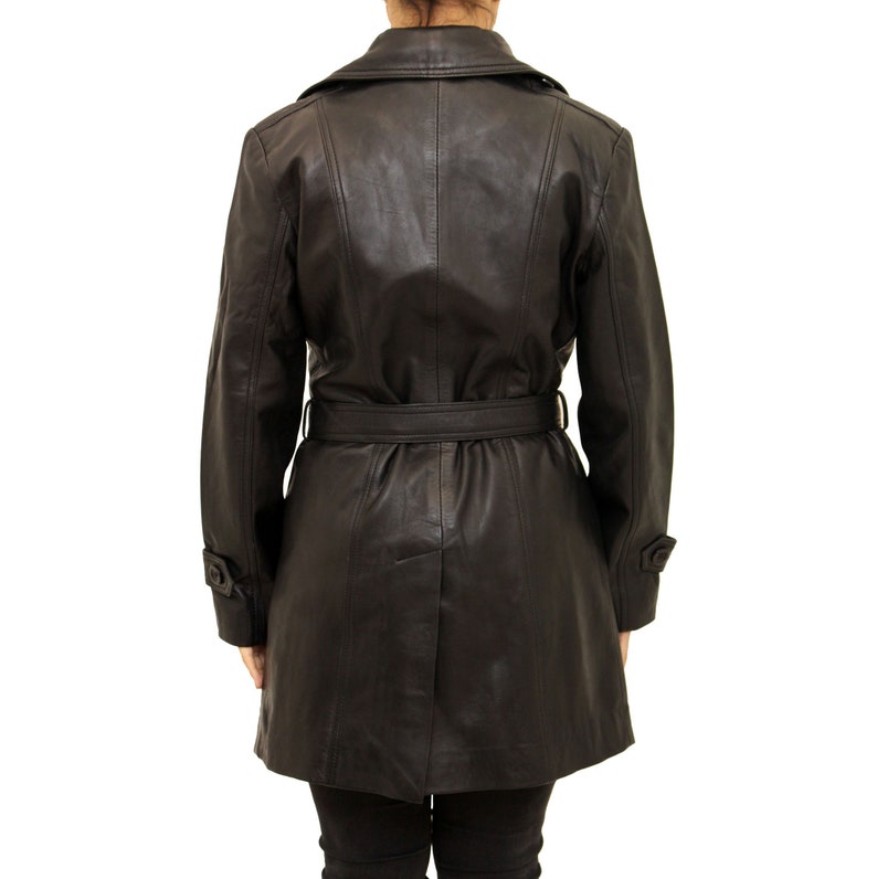 Womens Real Leather Classic Trench Coat With Belt Tie and Back - Etsy