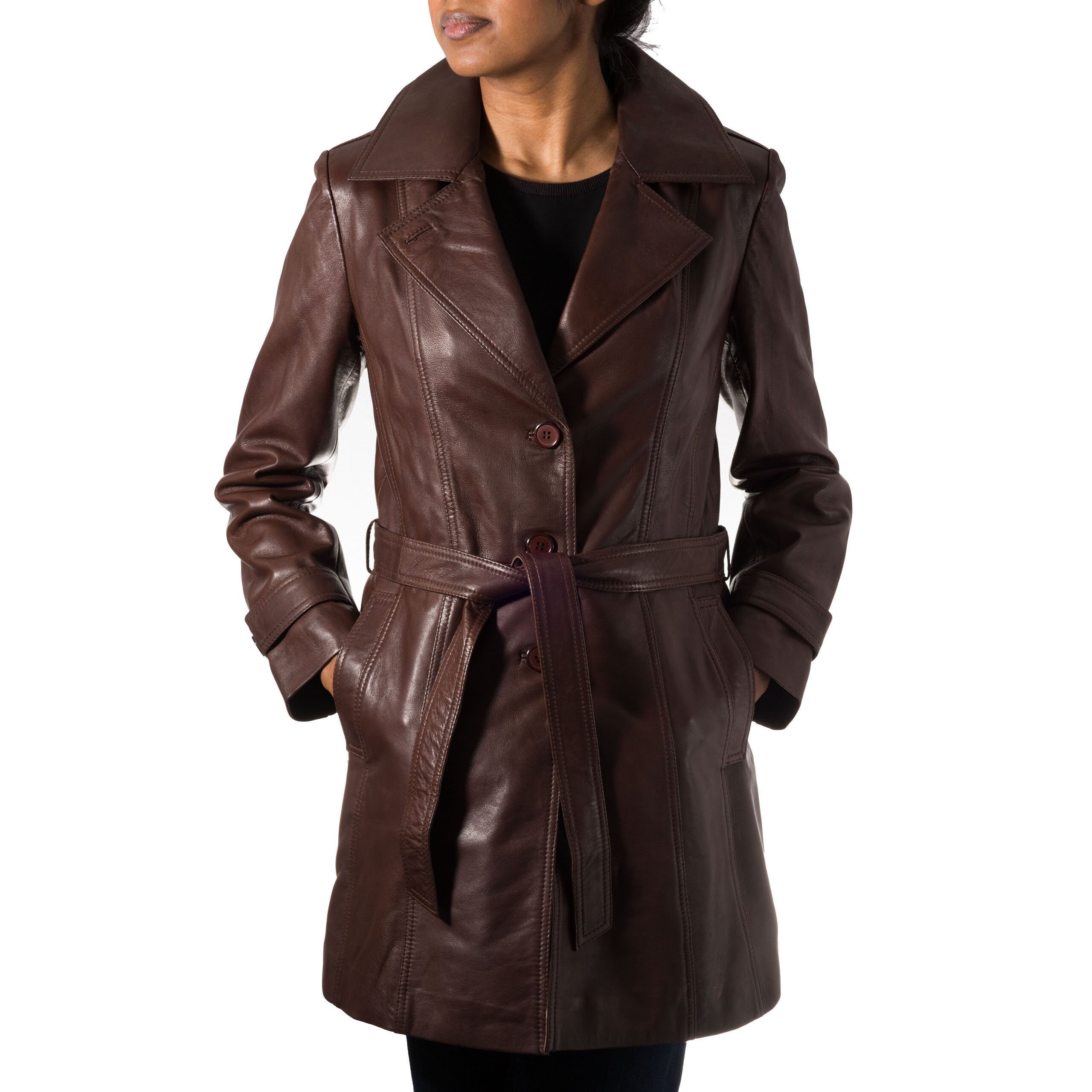 leather tie coat
