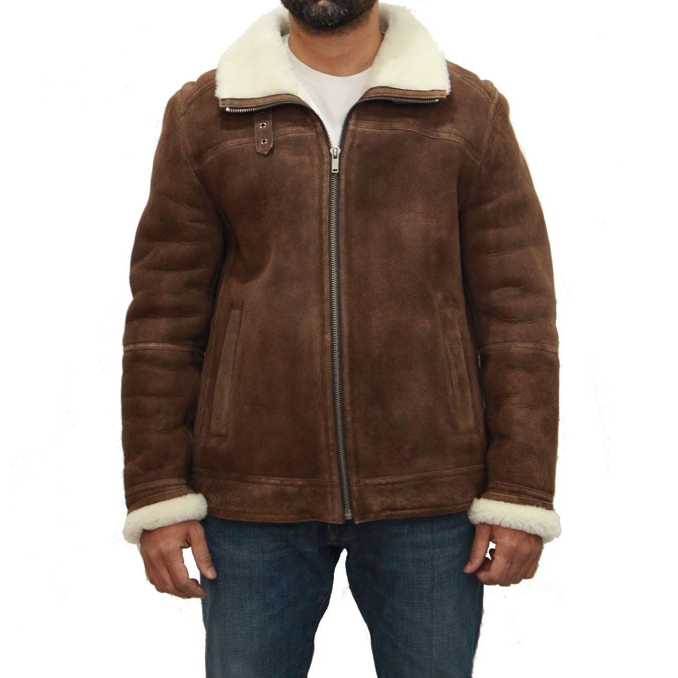 Mens Brown With Cream Vintage Style Shearling Sheepskin Flying - Etsy UK