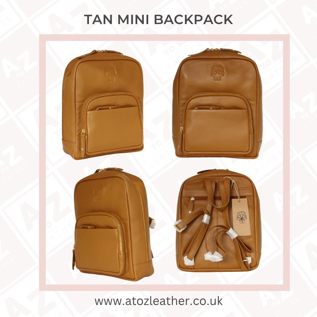 Olive Green Mini Leather Backpack With Gold Accents - Etsy display picture 3