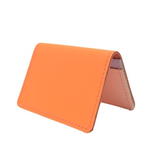 Neon Orange Leather Unisex Handmade Oyster Travel Card Holder Wallet ID