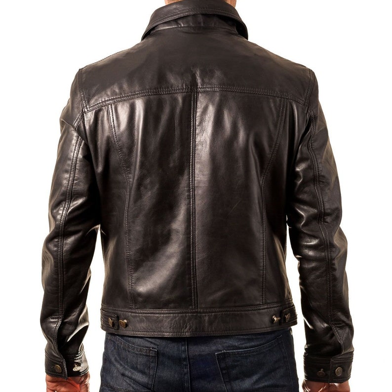 Men's Western Trucker Leather Jacket – Distressed Brown Denim-Style Cowboy Jacket