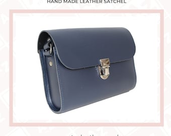 Tinten blauw kleine handgemaakte lederen Cross Body Satchel